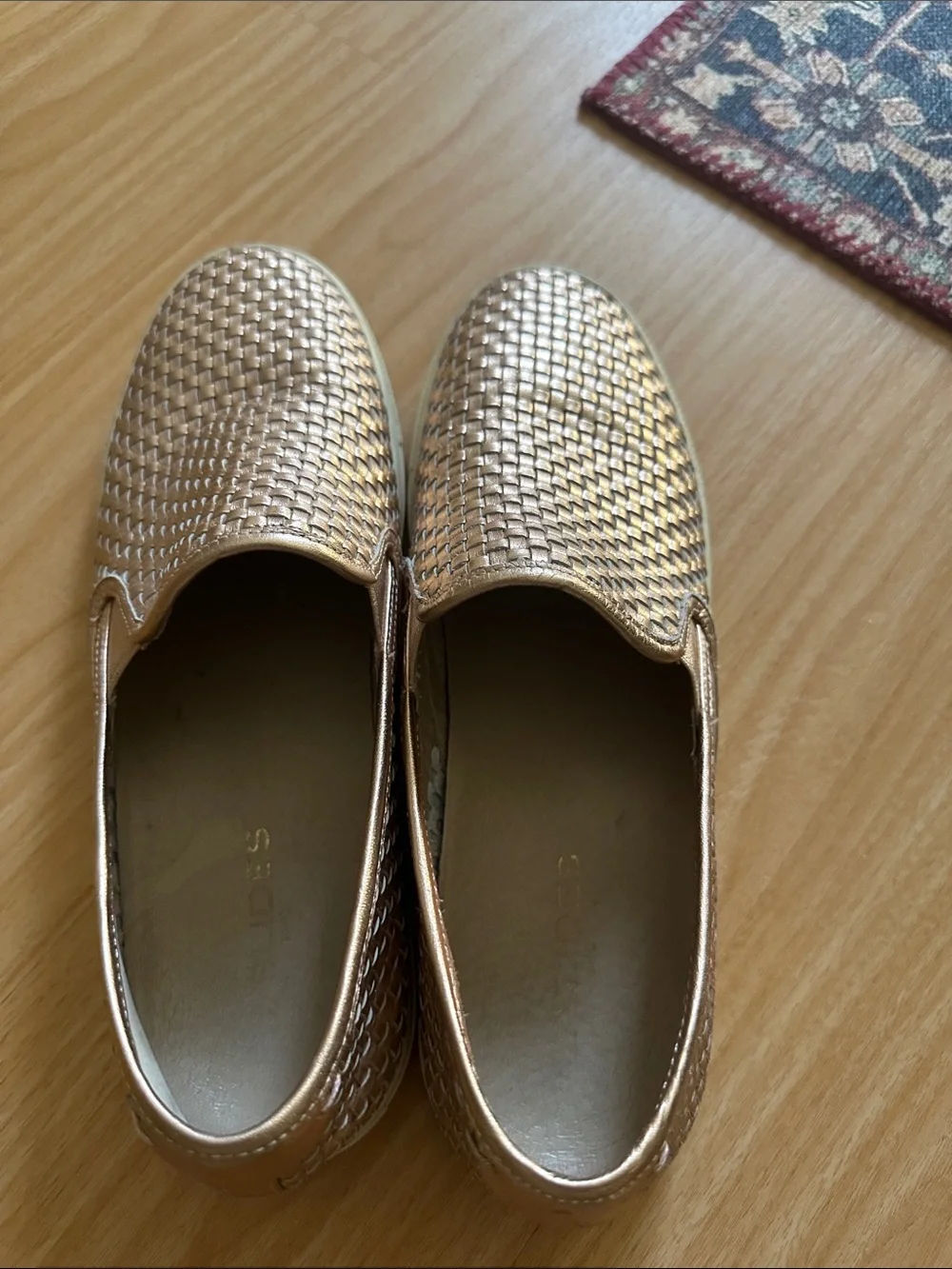 J Slides Metallic Woven Slip-On Loafers in Gold